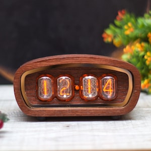 Nixie Clock IN12, Old Radio Style, Ash Wood Case, Orange Backlight