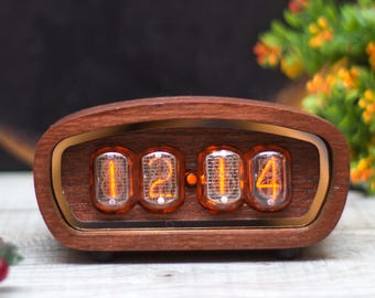 Nixie Clock IN12, Old Radio Style, Ash Wood Case, Orange Backlight