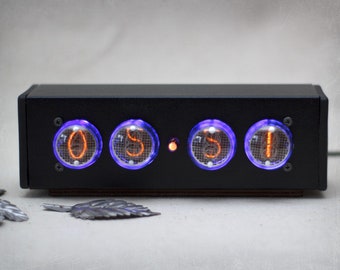 Nixie clock IN-4. 4 bulbs blue adjustable backlight, power adapter and metal case