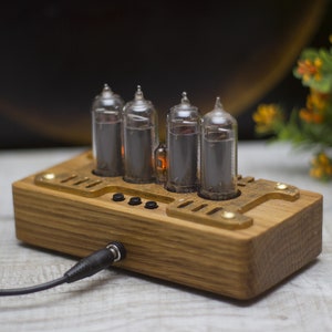 Personalized nixie clock IN14. Mid century style 4 lamps. Orange backlight. Oak wooden case. Holiday gift image 8