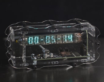 VFD Ice clock on IV-18 vacuum fluorescent tube. Original acrylic case design. USB supply.