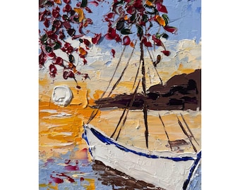Amalfi Painting Sailboat Original Art Small Oil Impasto Landscape 6 x 8 inches