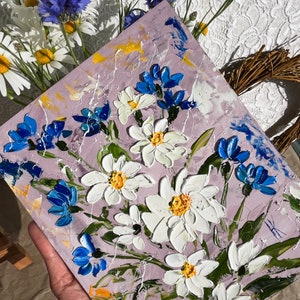 Daisy Painting Cornflowers Original Art Floral Oil Impasto Chamomile ...