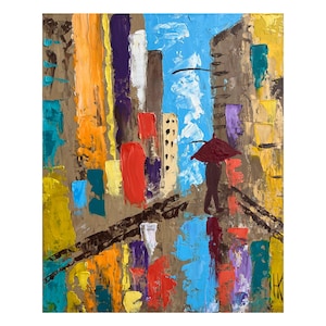 NYC Painting New York City Original Art Cityscape Oil Impasto Small Landscape Wall Art 8 x 10 inches by Halyna Kirichenko
