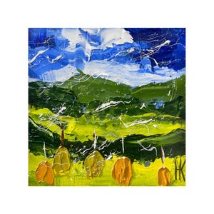 Appalachian Original Oil Impasto Painting Haystacks Mountains Landscape Art 6 x 6 inches