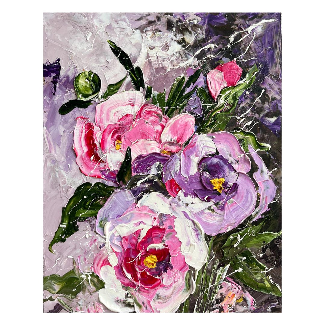Peony Painting Floral Original Art Flowers Oil Impasto Artwork Small ...