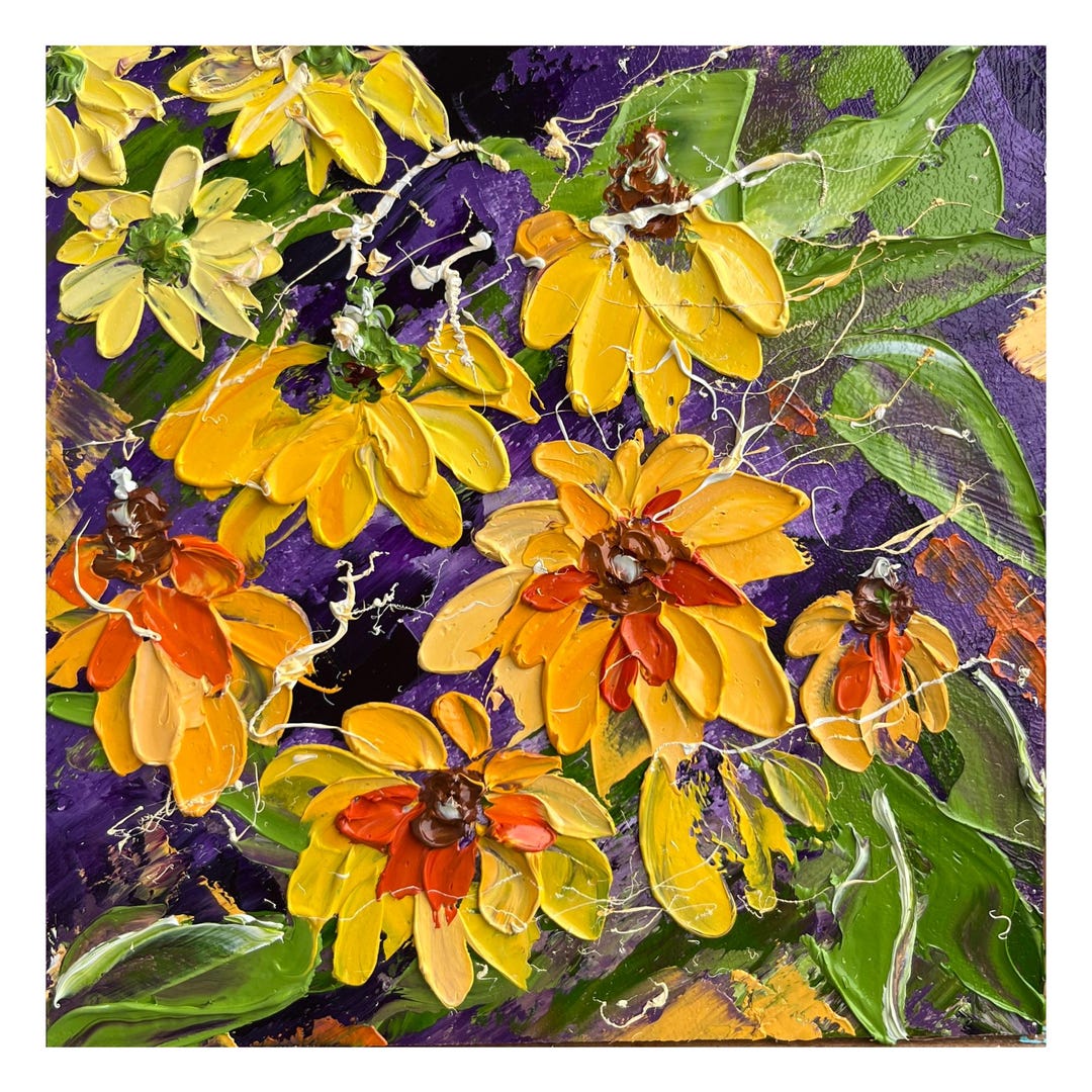 Rudbeckia Painting Floral Original Art Daisy Oil Impasto Artwork ...