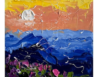 Appalachian Original Oil Impasto Painting Flowering Mountains Landscape Wall Art 6 x 6 inches