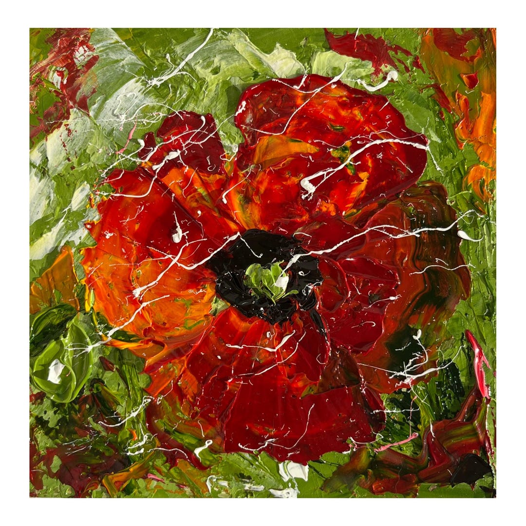 Poppy Painting Floral Original Art Flowers Oil Impasto Artwork Small ...