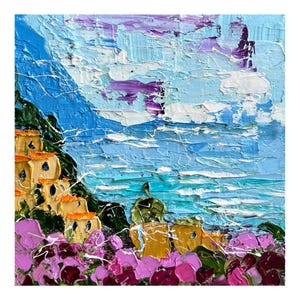 Amalfi Coast Painting Italy Original Art Positano Oil Impasto Travel Gift  Europe Landscape Wall Art 6 x 6 in by Halyna Kirichenko