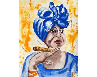 African Woman Original Watercolor Painting Small Wall Art 10 x 14 inches