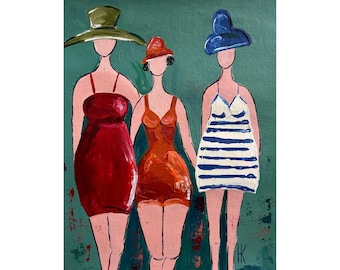 Woman Original Painting Friendship Sisterhood Faceless Lady Small Wall Art 12 x 17 inches