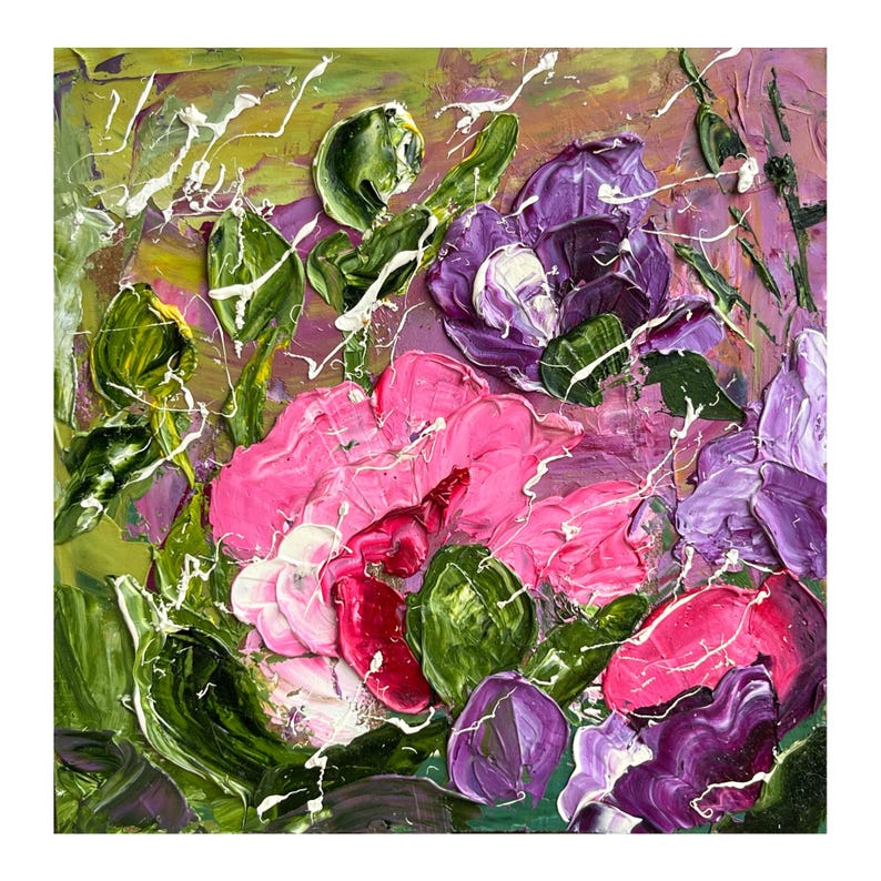 Peony Original Oil Impasto Painting Small Floral Wall Art 6 X 6 Inches ...