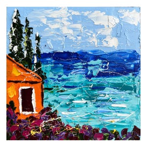 Amalfi Coast Painting Italy Original Art Positano Oil Impasto Europe Artwork Landscape Small Travel Gift Wall Art 6 x 6 inches