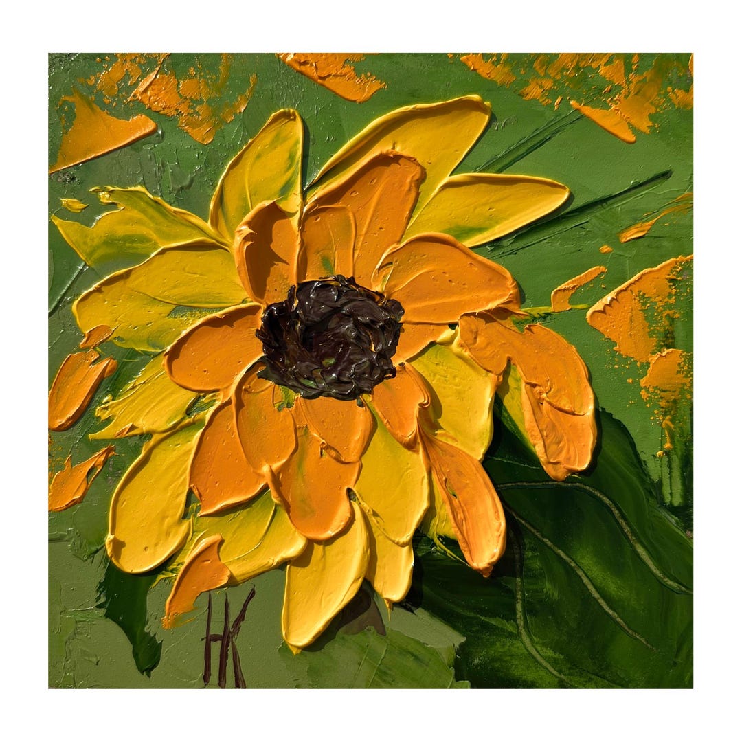 Sunflower Painting Floral Original Art Flowers Oil Impasto Small ...