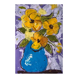 Poppy Painting Floral Original Art California Poppy Impasto Artwork Yellow Flowers Small Wall Art 8 x 12 inches by Halyna Kirichenko