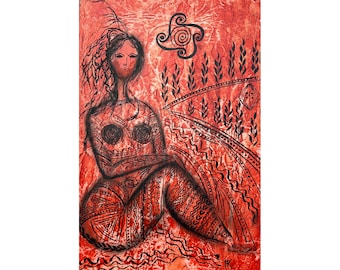 Woman Nude Original Oil Painting Tribal Tatoo Canvas Wall Art 16 x 24 inches