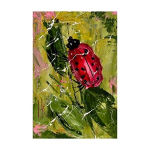 Ladybug Original Oil Impasto Insect Small Artwork 4 x 6 inches by Halyna KIrichenko