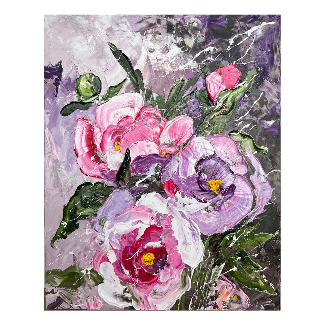 Peony Painting Floral Original Art Flowers Oil Impasto Artwork - Etsy