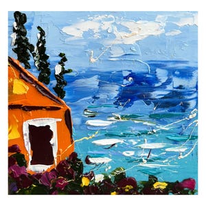 Amalfi Coast Painting Italy Original Art Positano Oil Impasto Europe Artwork Landscape Small Travel Gift Wall Art 4 x 4 inches