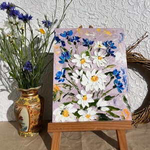 Daisy Painting Cornflowers Original Art Floral Oil Impasto Chamomile ...