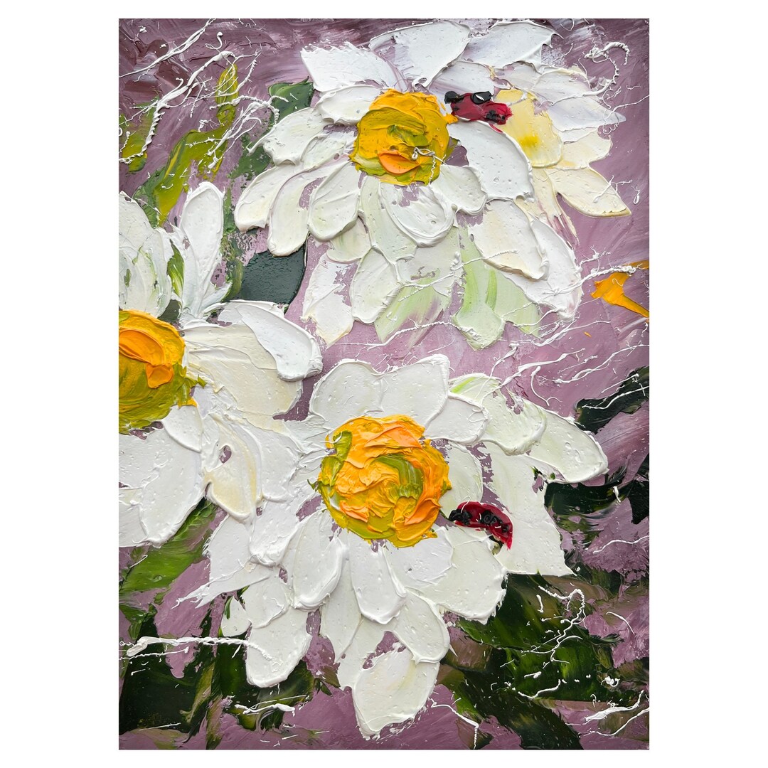 Daisy Original Oil Impasto Painting Small Chamomile Floral Wall Art 6 X ...