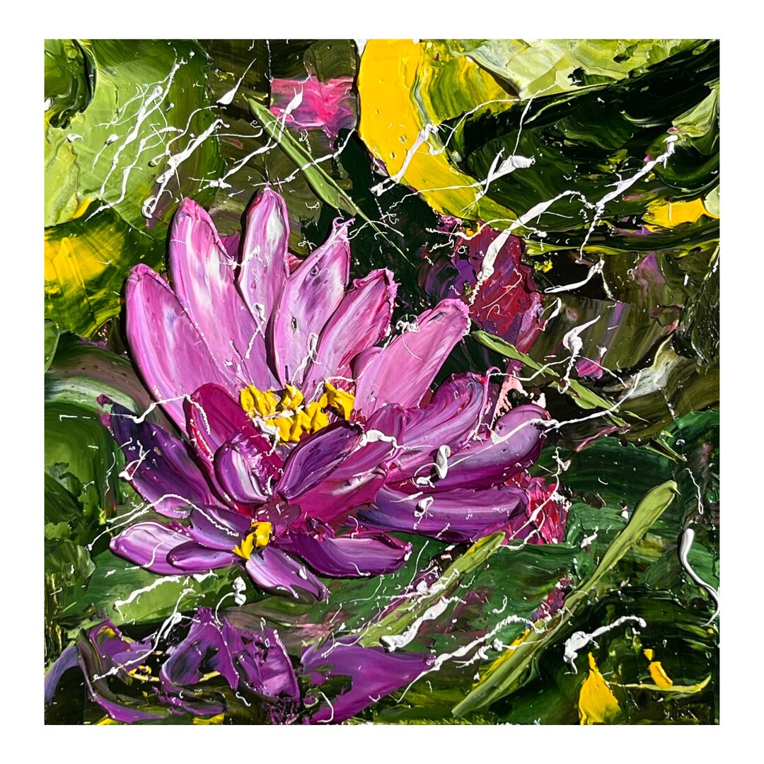 Water Lily Original Oil Impasto Painting Floral Lotos Wall Art 6 X 6 ...