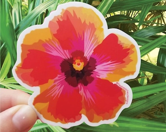 Red Hibiscus Vinyl Sticker: Durable Laptop Decal
