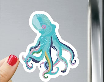 Teal Octopus Magnet: Durable Vinyl, Scratch Resistant