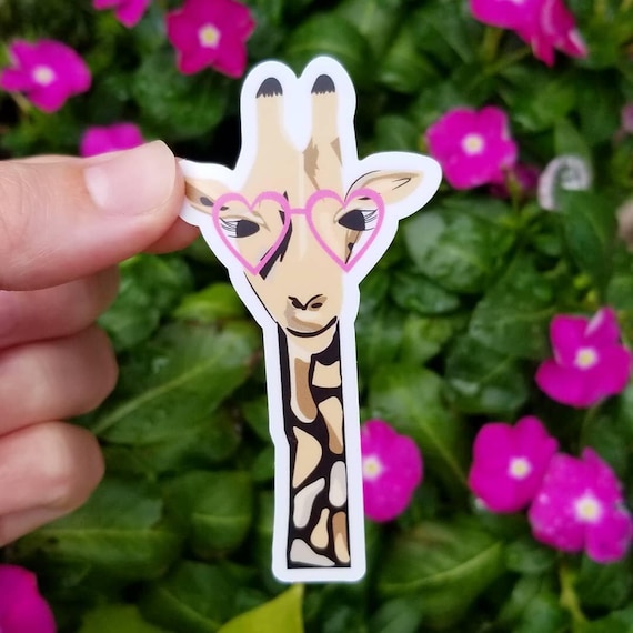 Giraffe Sticker: UV Protected Vinyl, Heart Glasses