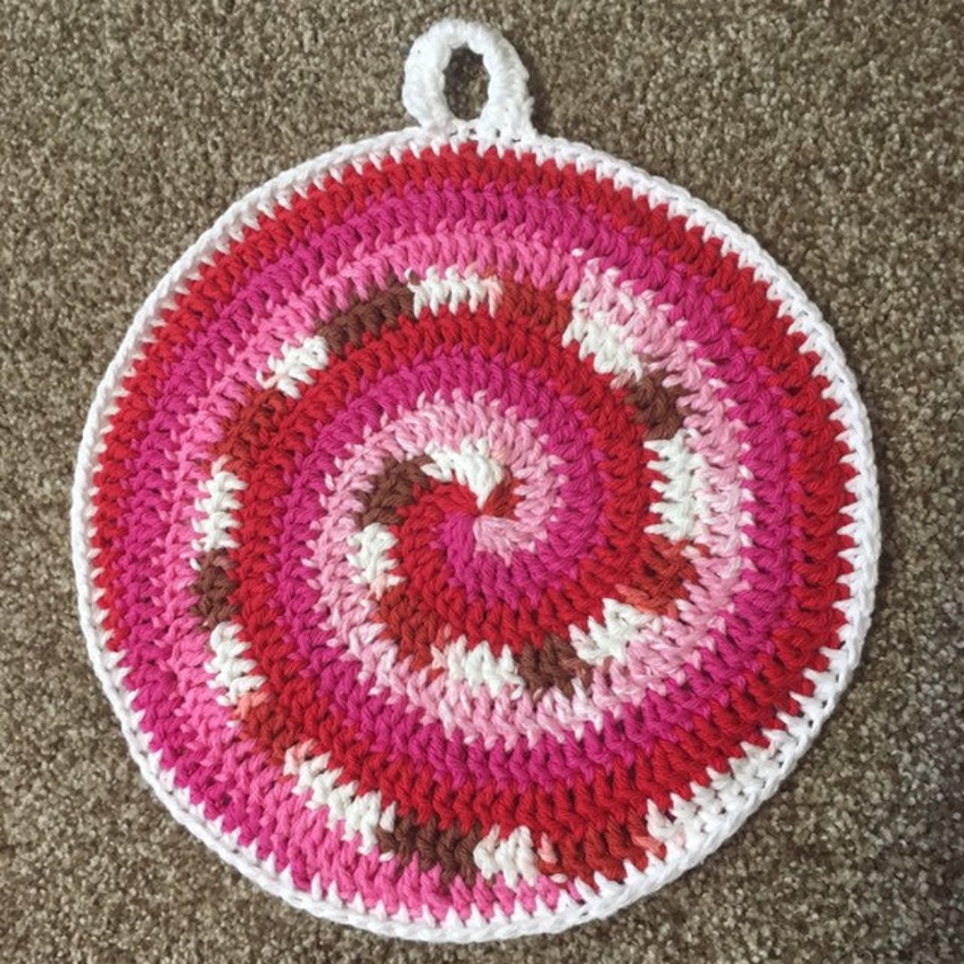 Potholders, Thick Multicolored Potholders, Spiral Round Potholders