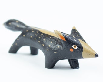 Handmade Wooden animal Fox Toy, Black Fox figure, Fox sculpture, Forest animal, Eco-friendly Natural Wood, Unique Birthday Gift