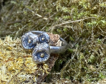 Floraler Silber Ring goldenen Blütenstempeln