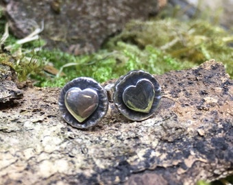 Heart studs silver handmade