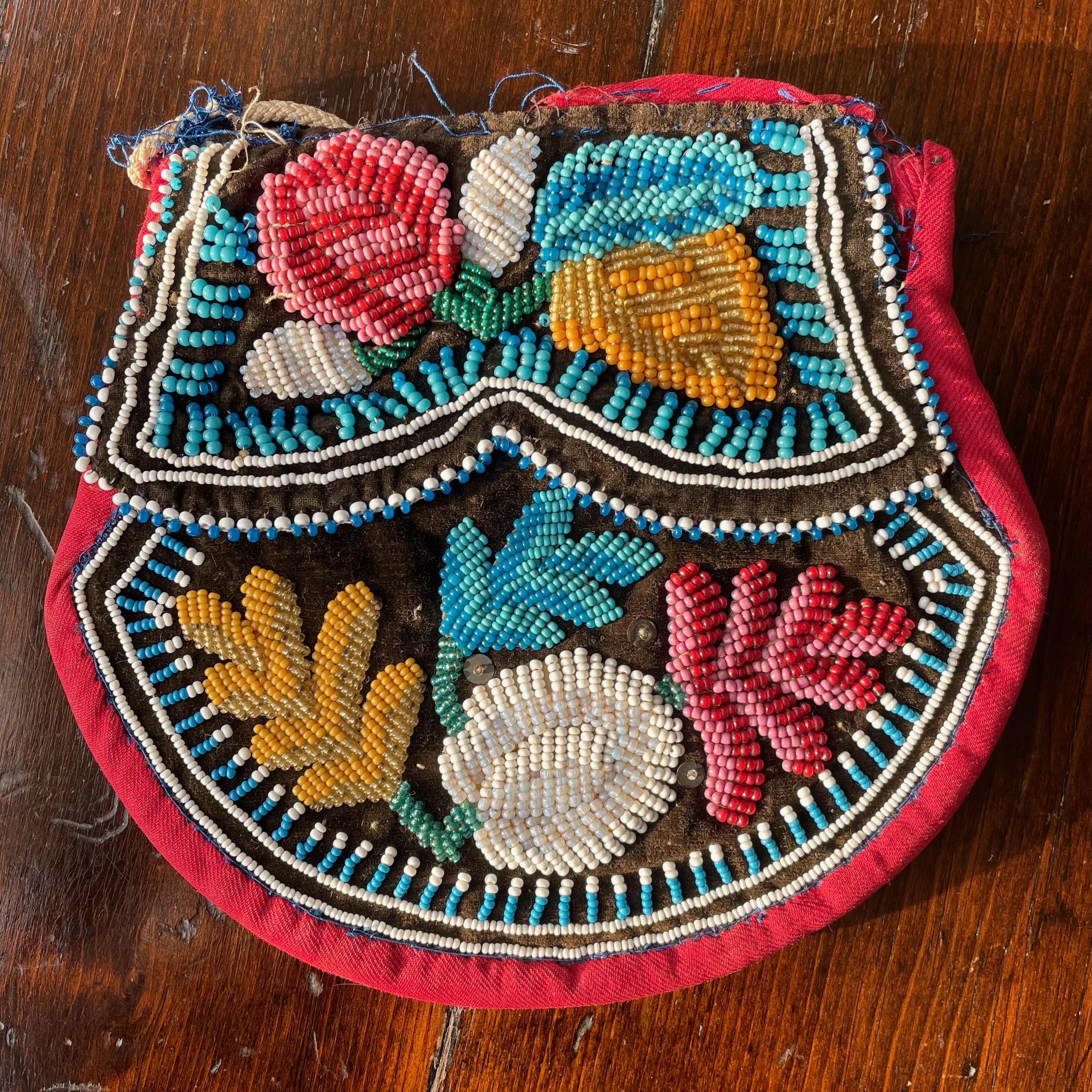 Antique Iroquois Native American Beadwork Tobacco Purse, C1850
