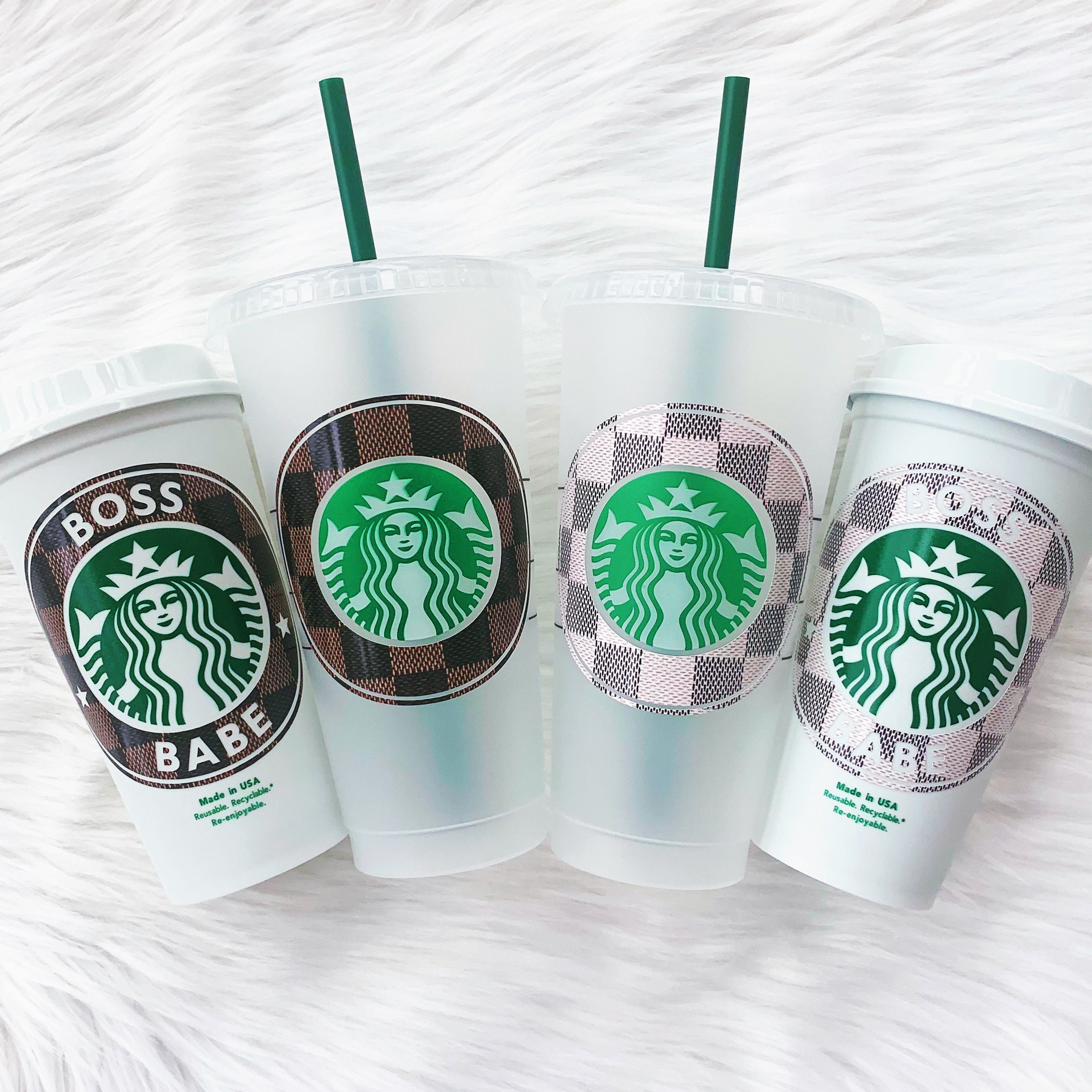 Checkered Starbucks Cup, Reusable Cold Cup