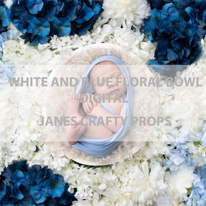 blue floral DIGITAL Backdrop | Newborn digital background | baby digital background | flowers | summer digital | composite | white