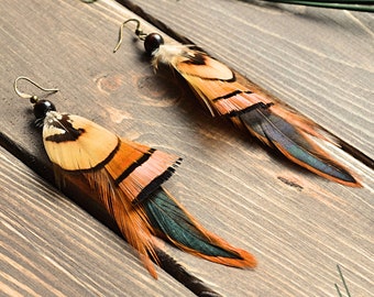 Real feather boho earrings, Costume jewelry gift