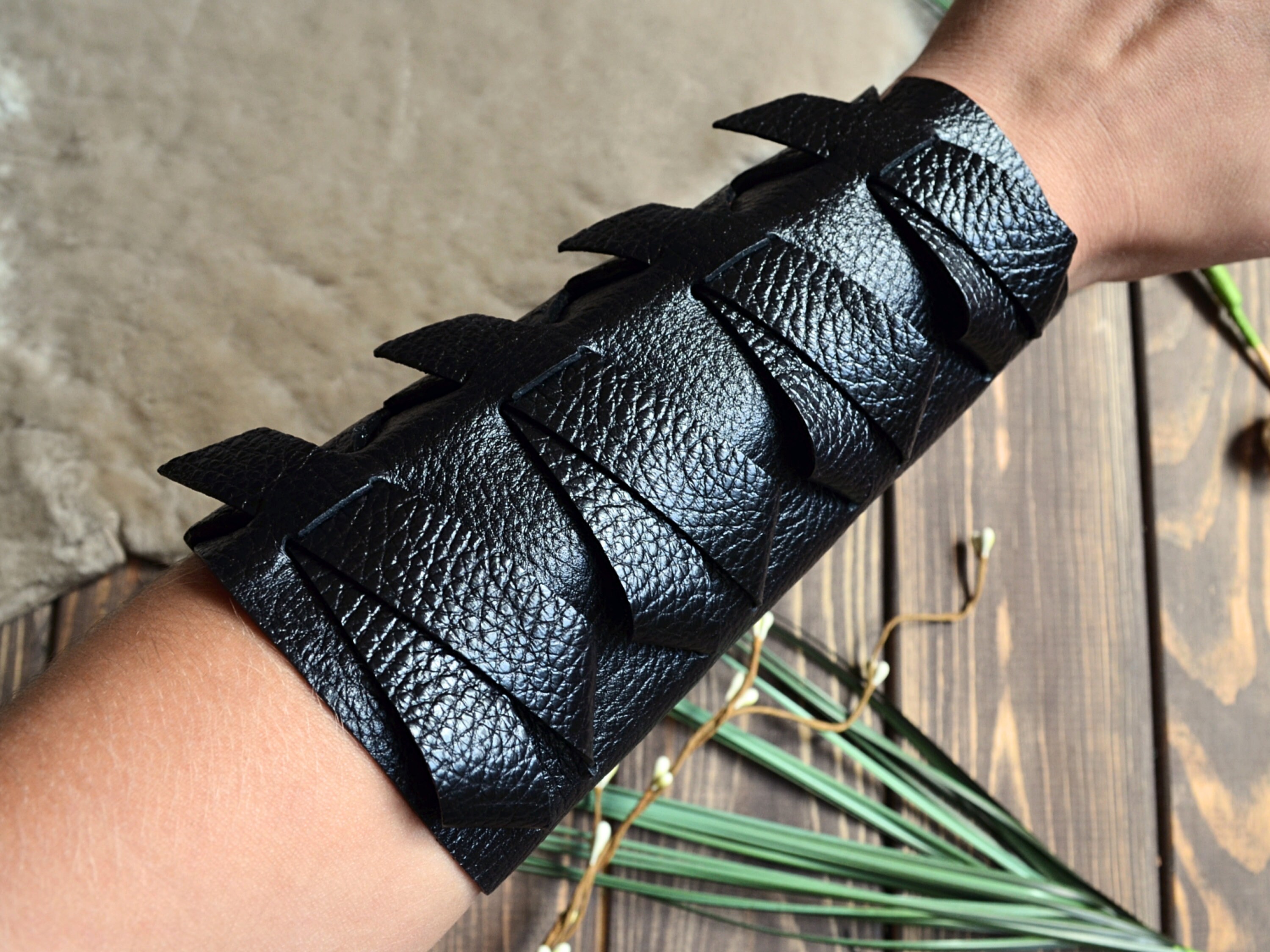 Wide Leather Wrist Guard Leather Arm Bracelet Black Leather Etsy