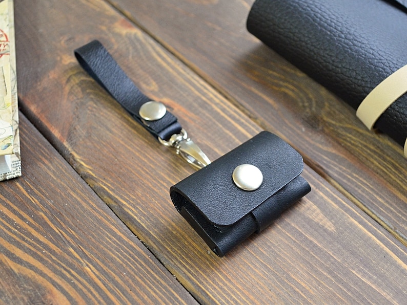 Leather SD card holder keychain Black SD card case for him Etsy
