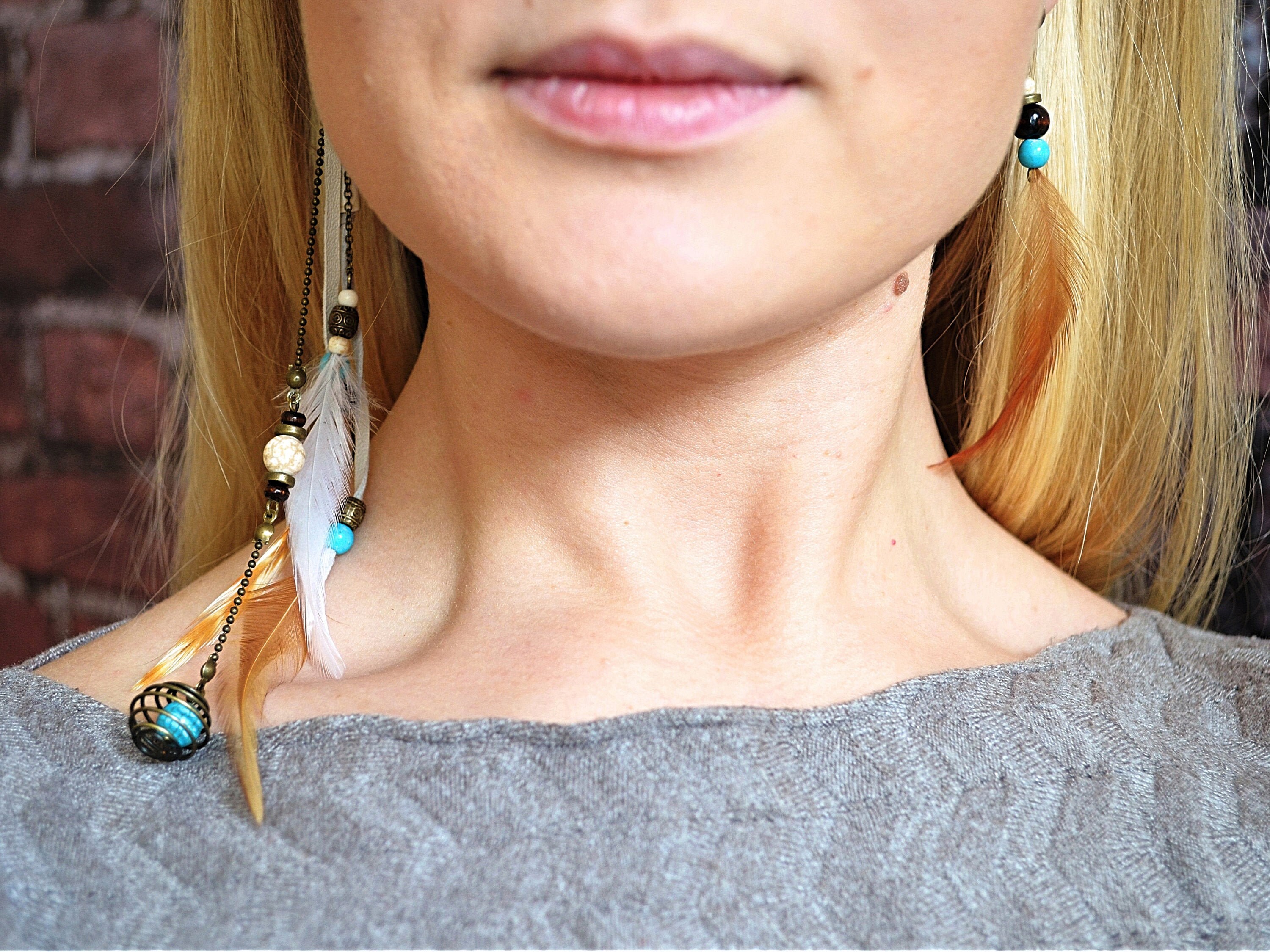 Mix match dangle earrings Mismatched boho feathered jewelry Etsy