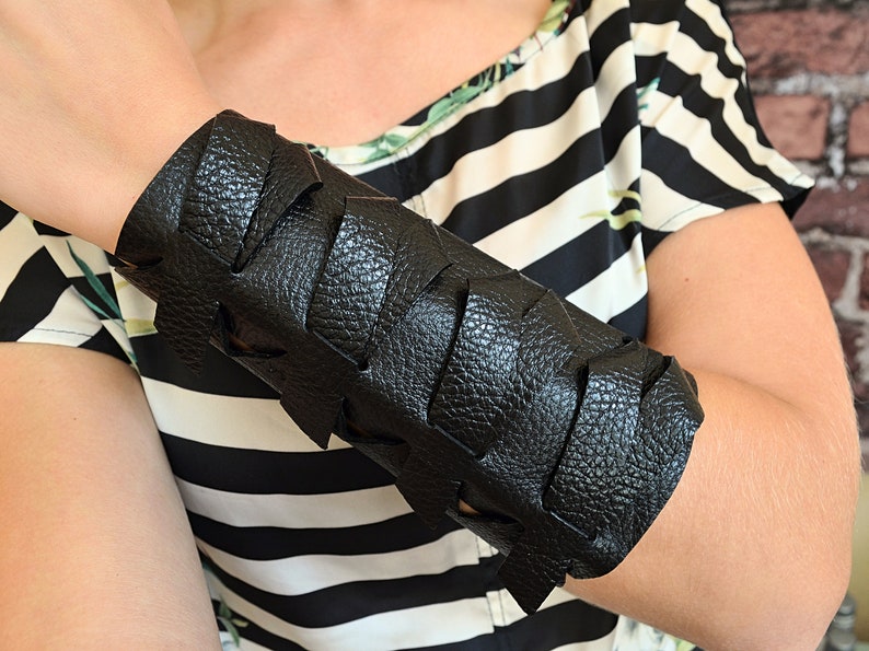 Black leather cuff Large arm guard bracelet Wide wrist band Etsy