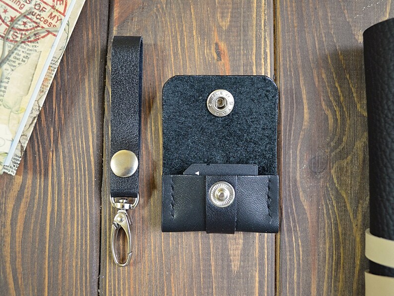 Leather SD card holder keychain Black SD card case for him Etsy