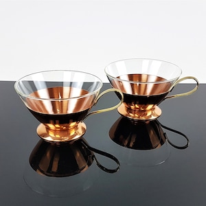 2 Tea Glasses / Tea Cups 50's / 60's Tea Set Copper Mid Century Teaware Boho Vintage