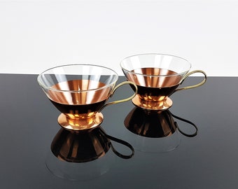 2 Tea Glasses / Tea Cups 50's / 60's Tea Set Copper Mid Century Teaware Boho Vintage