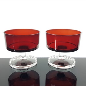 2  vintage Luminarc Rubin red glasses Kavalier Made in France wine glasses tea lights Varrerie D&#39;Arques 60s 70s Boho decoration