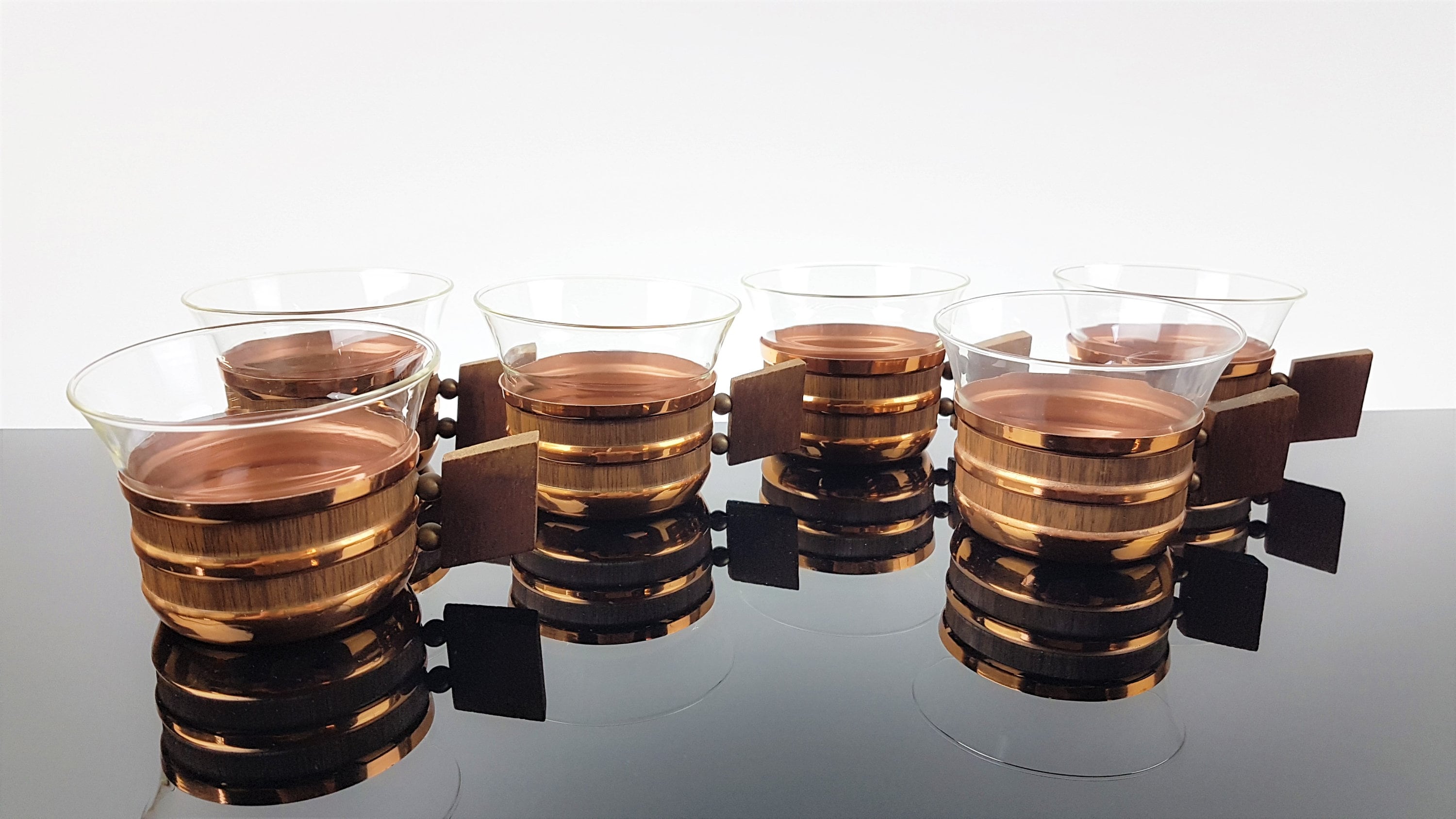 Mugs 6 Vintage Tea Glasses Tea Cups Tea Service 50s 60s Tea Set Copper