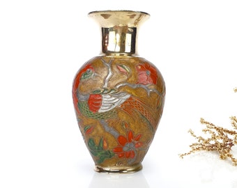 ヴィンテージ花瓶/花瓶真鍮とエナメル製 70 年代/80 年代家の装飾