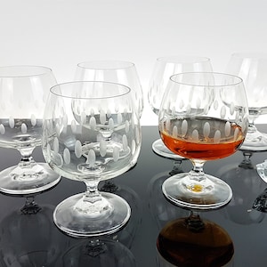 6 Mid Century Crystal - Cognac / Brandy Glasses Bar Cognac Swivel 50&#39;s Vintage