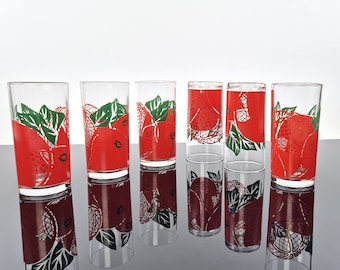 Set of 6 drinking glasses / water glasses / juice glasses vintage 90's Italy red